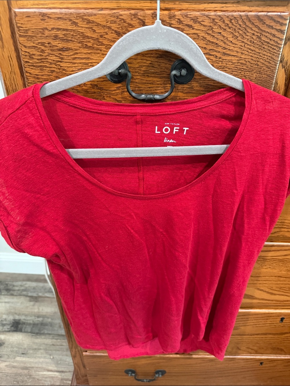 LOFT Bright Red Linen Scoop Neck Short Sleeve Top